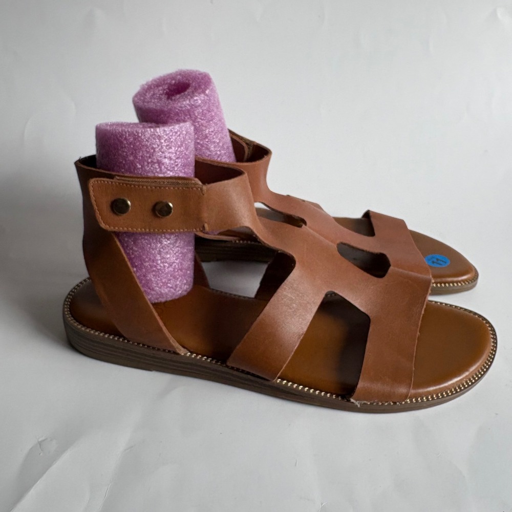 Franco Sarto Geneva Brown Leather Gladiator Flat Sandals Womens 11M Hook Loop
